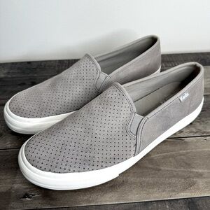 Keds Double Decker Perforated Suede Slip On Gray Sneaker